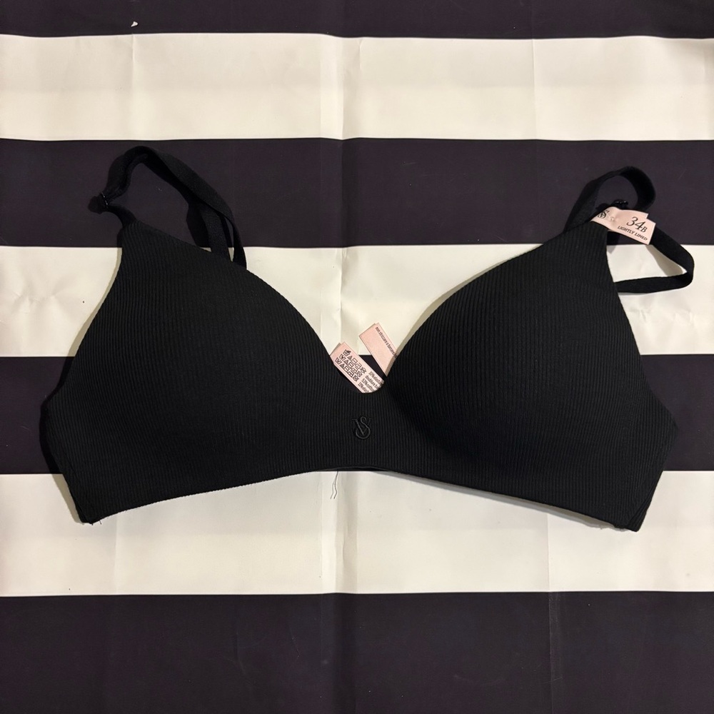 BNWT Victoria's Secret Black Ribbed Lightly Lined Full Coverage T-Shirt Bra 34B